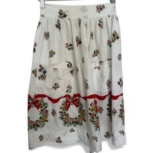 Vintage 1950s Hostess Half APRON Christmas Bells Wreaths & Holly
